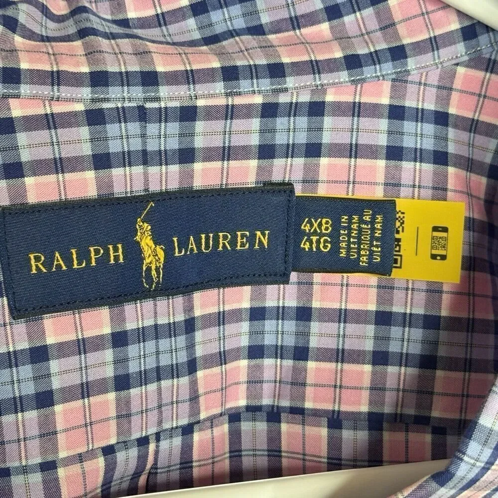 Polo Ralph Lauren Shirt Mens 4XB T Bright Plaid Button Blue Purple Pink New $110